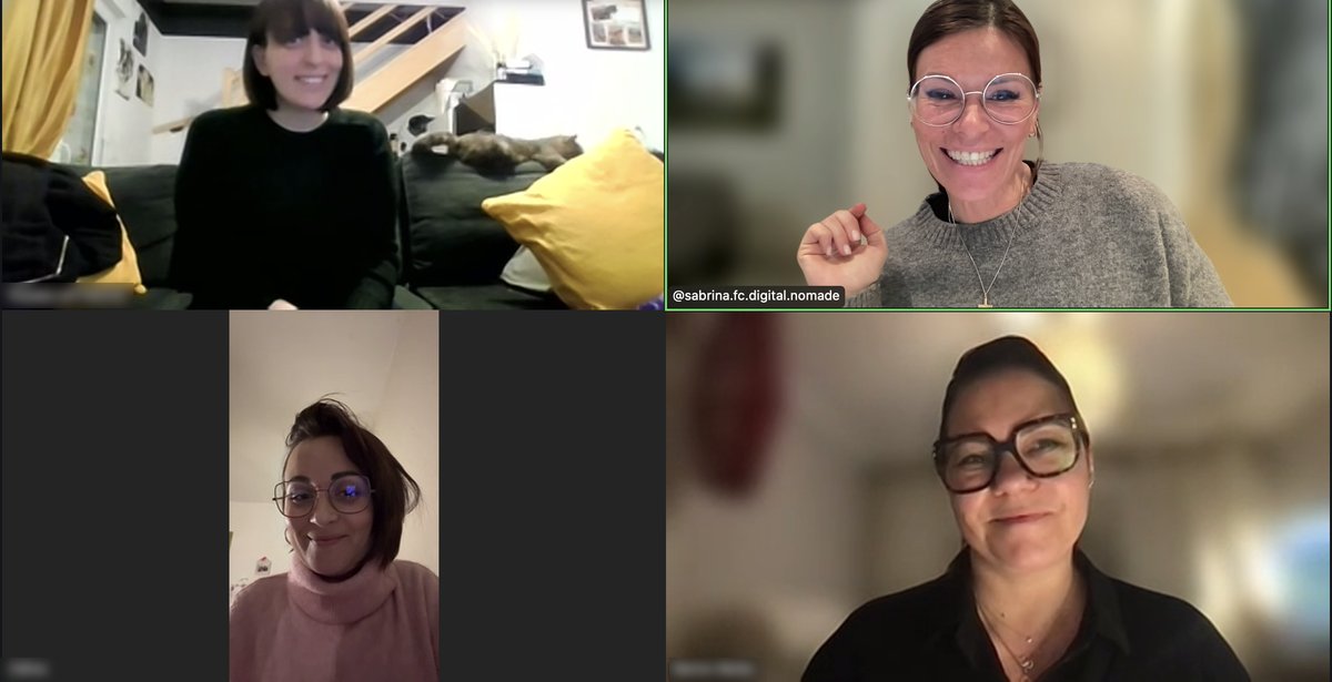 coaching de groupe pour travailler en ligne expatriée : Sabrina en visio avec ses élèves de l'Académie Digitalise Ton Biz